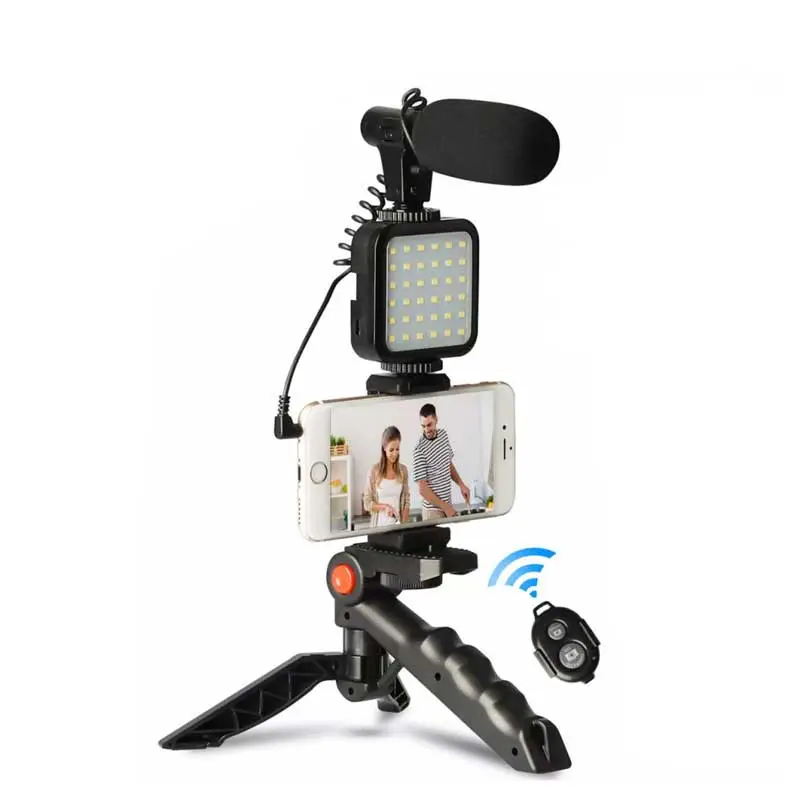 AY-49 Video Vlogger Kits Microphone LED Fill Light Mini Tripod For Phone Vlog Video Recording Condenser